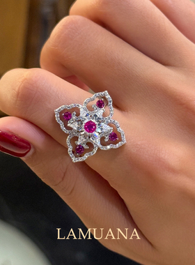 LAMUANA旋转芒星四叶花戒指精致高级感满钻彩色装饰戒食指戒新女