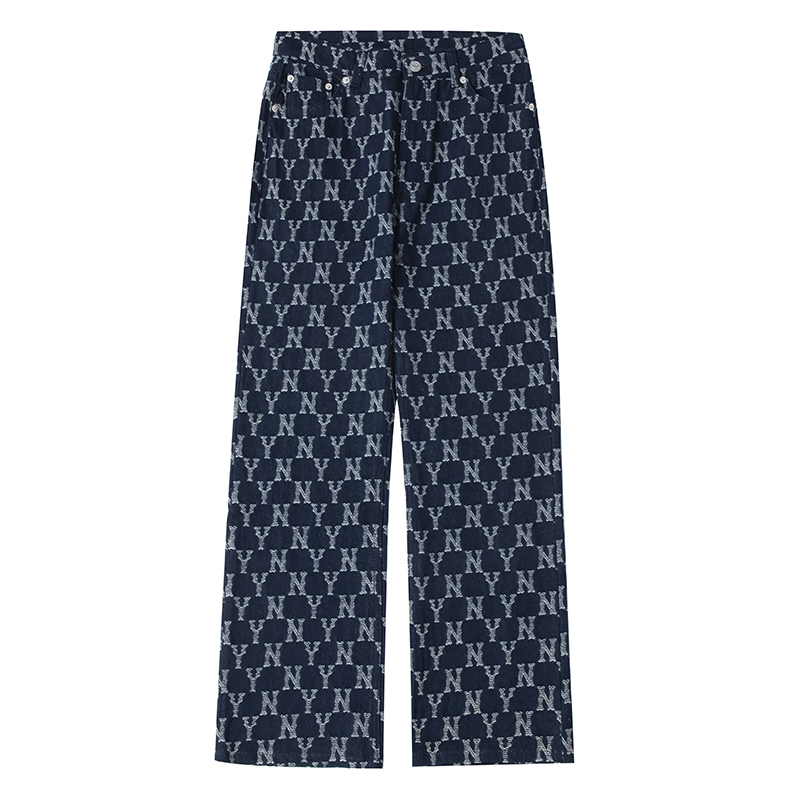 MLB女24新款NY彩色字母大标休闲直筒阔腿牛仔长裤3FDPG0144/DPG01 - 图2