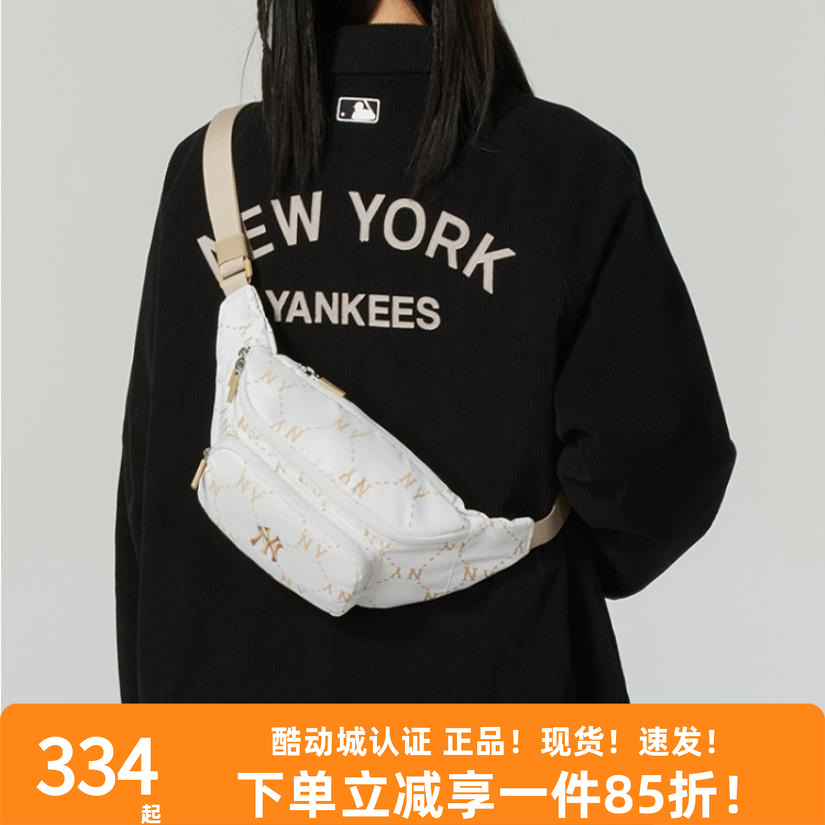 MLB情侣斜挎包男女24年NY老花胸包腰包单肩运动包3AHSM035N/HSM03 - 图0