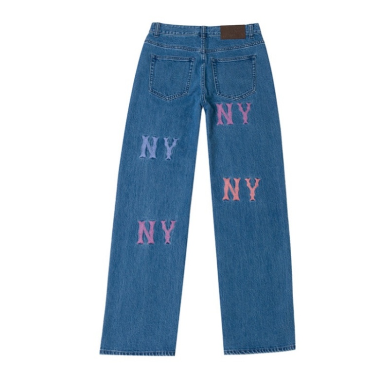 MLB女24新款NY彩色字母大标休闲直筒阔腿牛仔长裤3FDPG0144/DPG01 - 图3