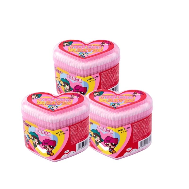 新品屈臣氏纸轴棉花棒900支韧性强柔软呵护清洁飞天小女警款3盒装