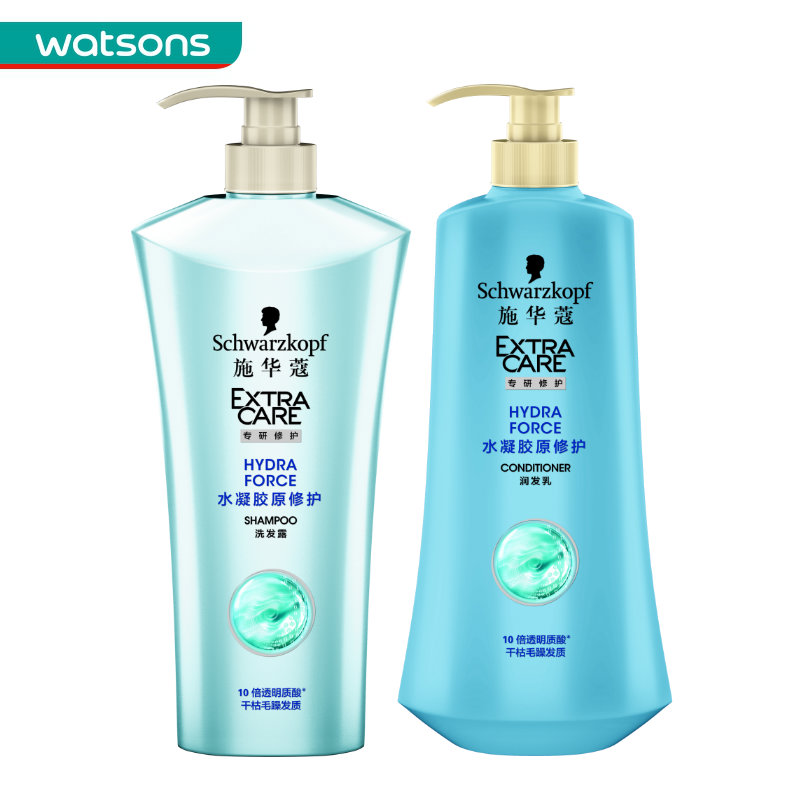 【屈臣氏】套裝 施華蔻水凝膠原修護潤髮乳600ml+洗髮露600ml