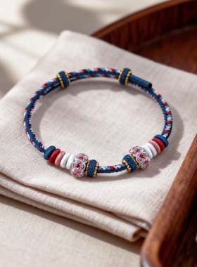 纯手工编织绳手链可穿珠可调