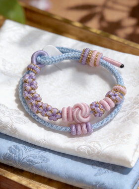 双层桃花手工编织绳可穿珠手绳