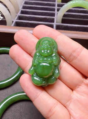 碧玉系列【璐璐的玉器店】和田玉俄罗斯碧玉佛公平安锁貔貅吊坠