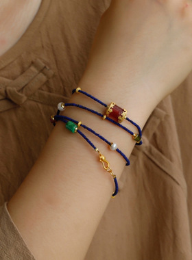 天然青金石小珠子多圈多宝设计手链项链两用款搭配珍珠碧玺配饰.