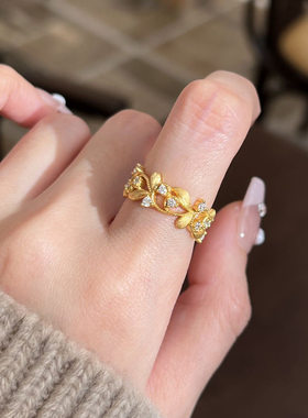 春暖花开新中式金色开口可调戒指