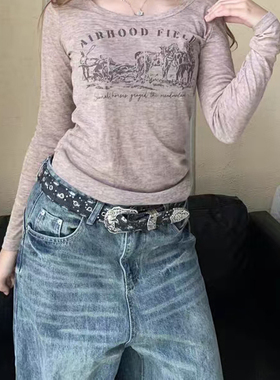 磨破牛仔布配牛仔裤腰带男女生雕花扣头y2k小众设计潮酷皮带复古
