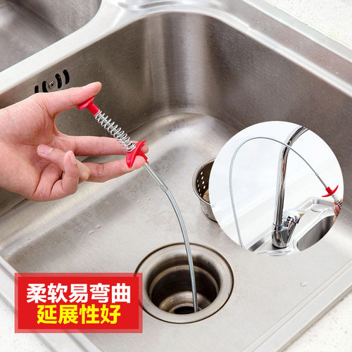 管道疏通器四爪抓钩钢丝簧下水道清理洗脸池地漏头发堵塞钩子抓取 - 图0