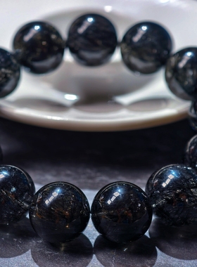 盖亚回声 天然7A级蕾丝黑发晶手链17mm大颗粒黑发晶手串定制款