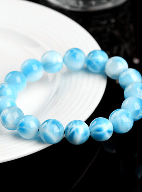 盖亚回声 天然7A级海纹石圆珠手链 蓝色海纹石时尚手串