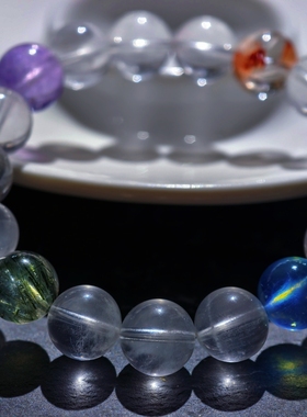 盖亚回声 天然级五行多宝手链 海蓝宝绿发晶多宝手串