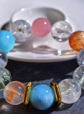 【浮光莲语】 天然级幽灵阿赛多宝手链16mm大颗粒海蓝宝多宝手串