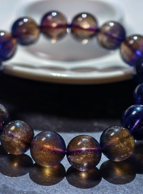 盖亚回声 天然7A级透体猫眼血滴堇青石手链12mm血滴堇青石手串