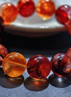 盖亚回声天然红胶花圆珠手链14mm大颗粒红胶花水晶散珠手串