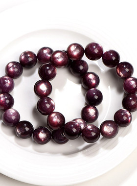 盖亚回声 天然紫锂云母圆珠手链紫葡萄色龙磷云母猫眼手串