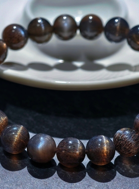 盖亚回声 天然7A+级黑金骨干手链 收藏级黑骨干水晶单圈手串