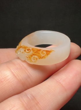 新疆和田玉白玉籽料仿古瑞兽扳指苏工精品男女款玉器戒指扳指19mm