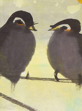 林风眠装饰画花鸟画客厅挂画非手绘真迹斗方字画秋叶小鸟卷轴装裱