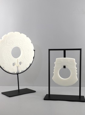 新中式禅意树脂白色玉璧平安扣摆件酒店别墅玄关电视柜家居装饰品