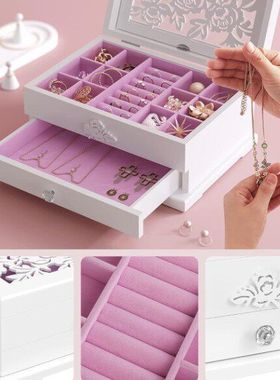 跨境工厂木质首饰盒创意礼物耳钉耳环项链饰品盒收纳盒珠宝戒指盒