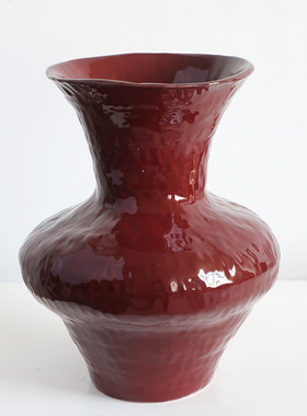 红色陶瓷手作日式花瓶家居装饰摆件客厅小众民宿茶室插花器高级