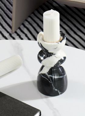 法式烛台天然大理石中古摆件高级感烛台家居氛围感玄关餐厅装饰品