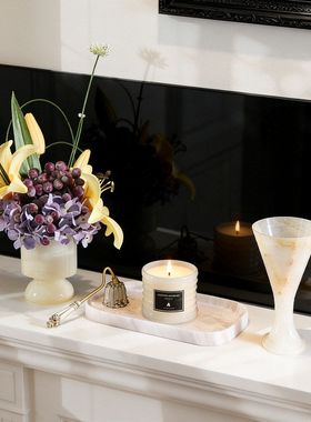 白玉大理石香薰烛台法式浪漫蜡烛杯客厅餐厅卧室样板房氛围摆件