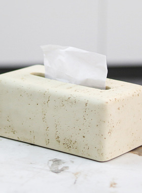 侘寂风纸巾盒客厅茶几高档轻奢摆件创意样板间仿洞石抽纸盒
