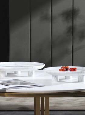 欧式天然大理石圆形果盘家用酒店别墅客厅茶几桌面干果零食盘批发