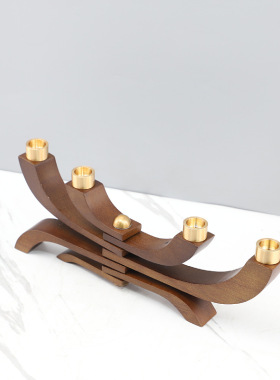 现代简约复古旋转多头实木烛台艺术摆件餐厅酒店民宿软装家居饰品