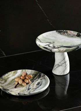 北欧风格客厅休息区茶几桌面大理石材高脚创意蘑菇果盘装饰盘摆件