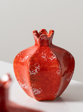 新中式国风禅意红色陶瓷罐复古干枝花瓶茶室软装饰品摆件家居