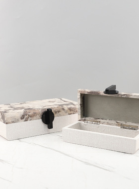 现代简约高端木质皮革首饰收纳盒置物盒装饰摆件衣帽间家居装饰品