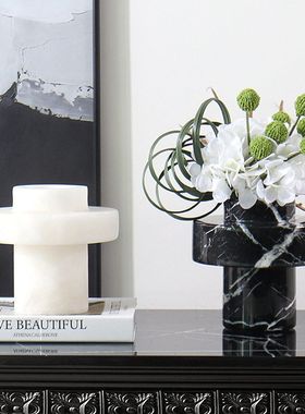 新中式天然黄洞石直筒花瓶样板间售楼处家居客厅玄关桌面软装饰品