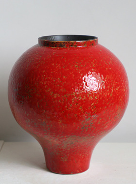 新中式禅意红色陶瓷陶罐家居客厅复古干支花瓶茶室软装饰品摆件