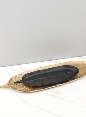 现代简约金属树叶托盘装饰果盘艺术摆件客厅餐厅茶几软装家居饰品