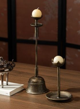 中式复古老钱风金属烛台怀旧酒店民宿客栈茶楼装饰品茶室桌面摆件