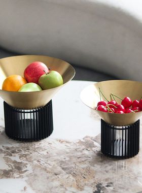 金属格栅底座创意圆形喇叭果盘摆件酒店别墅零食干果沙拉碗装饰品
