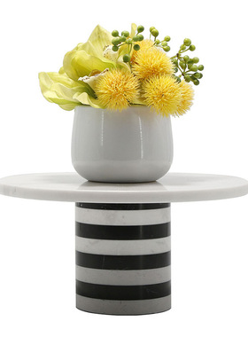 轻奢条纹水果盘大理石高脚托盘糕点盘客厅餐桌茶几收纳装饰品摆件