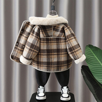 Boys big coat 2023 new autumn and winter clothing children Han Fan plaid jacket handsome gas boy winter gush blouse