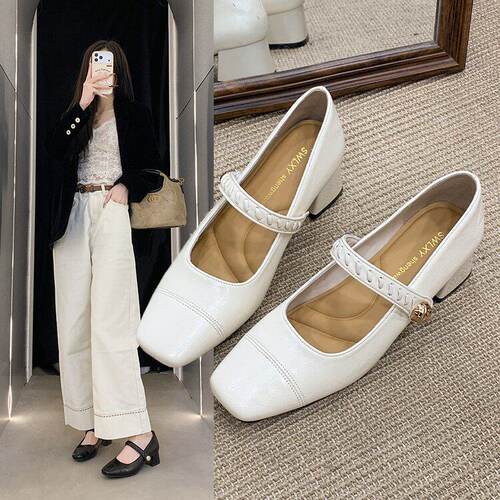 【妮娅专享】SWL6530新款方头粗跟玛丽珍单鞋 - 图2