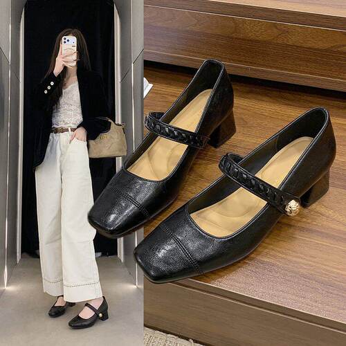 【妮娅专享】SWL6530新款方头粗跟玛丽珍单鞋 - 图3