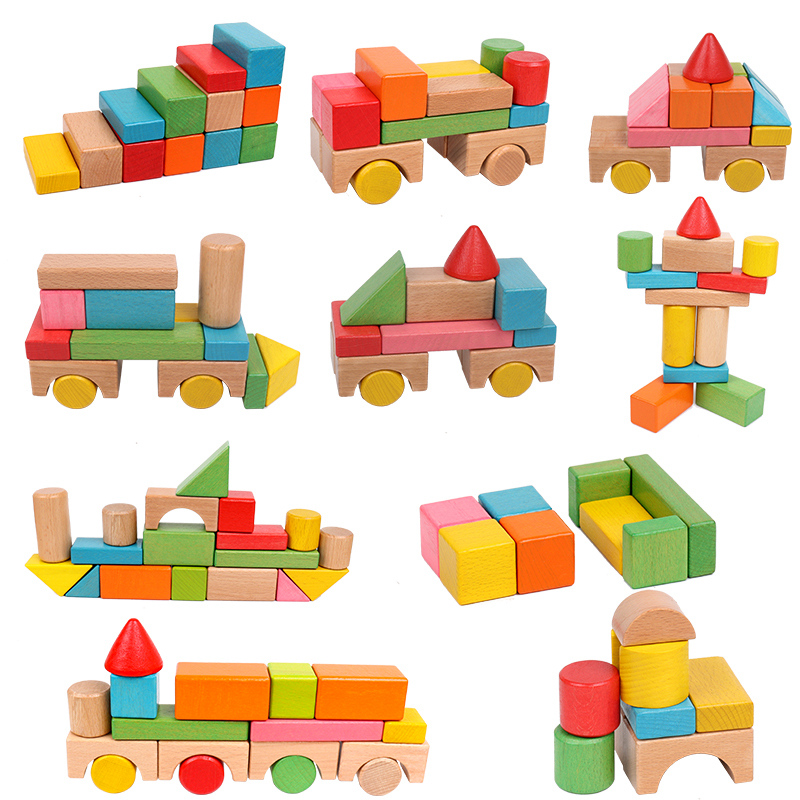 进口榉木大块木头积木大颗粒儿童益智拼装宝宝玩具1一2-3岁男女孩 - 图3