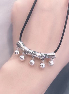 925纯银饰品配件复古竹子节节高升铃铛弯管自然民族特色项链挂件