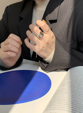 链条时尚风开口可调节银戒指