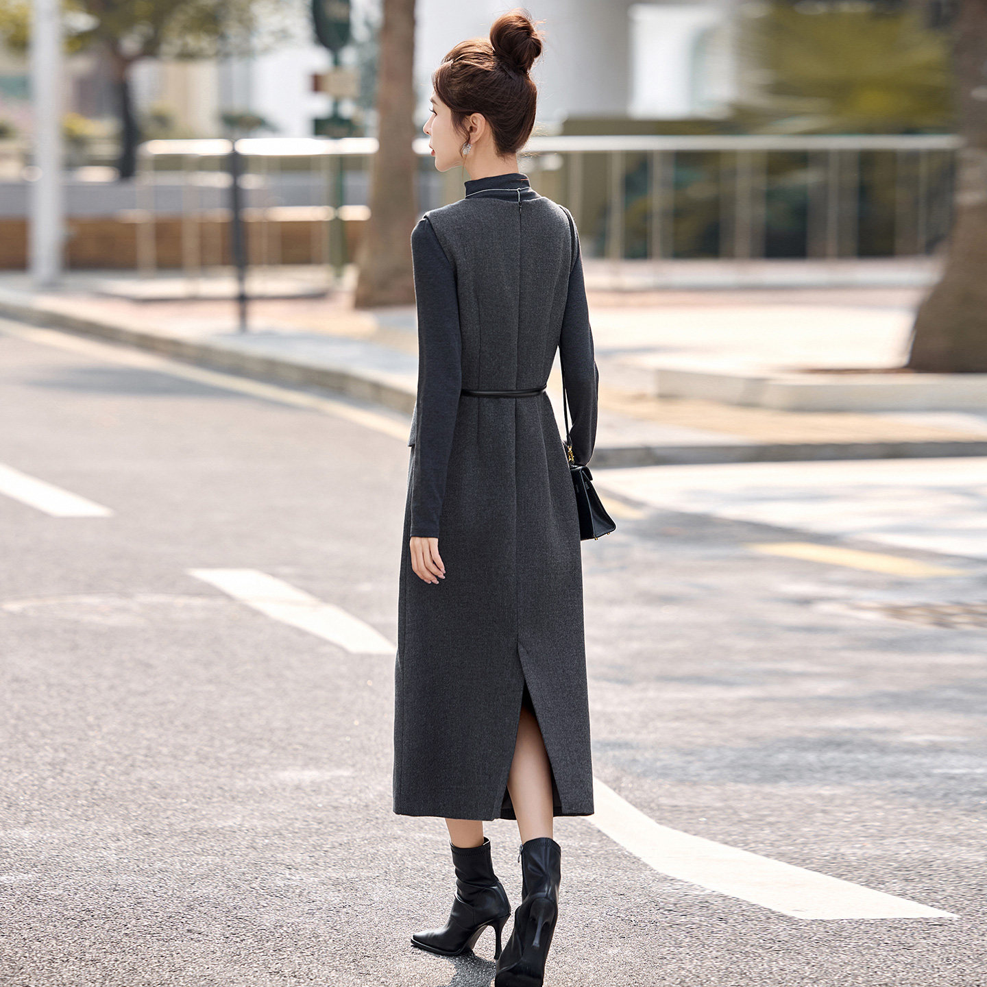 小香风套装女2026春季新款气质半高领打底衫毛呢马甲连衣裙两件套,淘宝优惠券,粉丝福利购,淘宝优惠卷