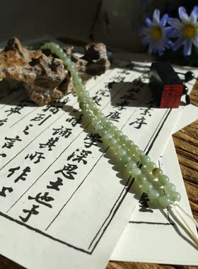 和田玉青玉籽料圆珠手链佛珠卡5