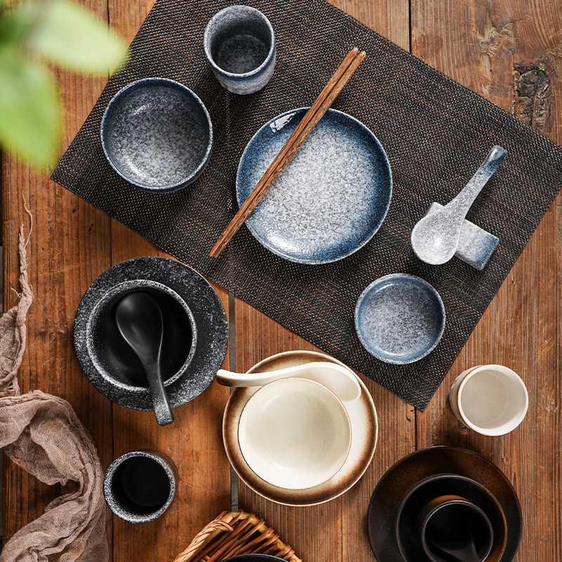 日式复古一人食餐具碗碟套装酒店摆台四件套碗筷盘子味碟餐厅商用,淘宝优惠券,粉丝福利购,淘宝优惠卷