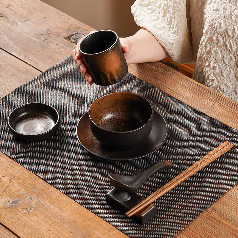 日式复古一人食餐具碗碟套装酒店摆台四件套碗筷盘子味碟餐厅商用,淘宝优惠券,粉丝福利购,淘宝优惠卷